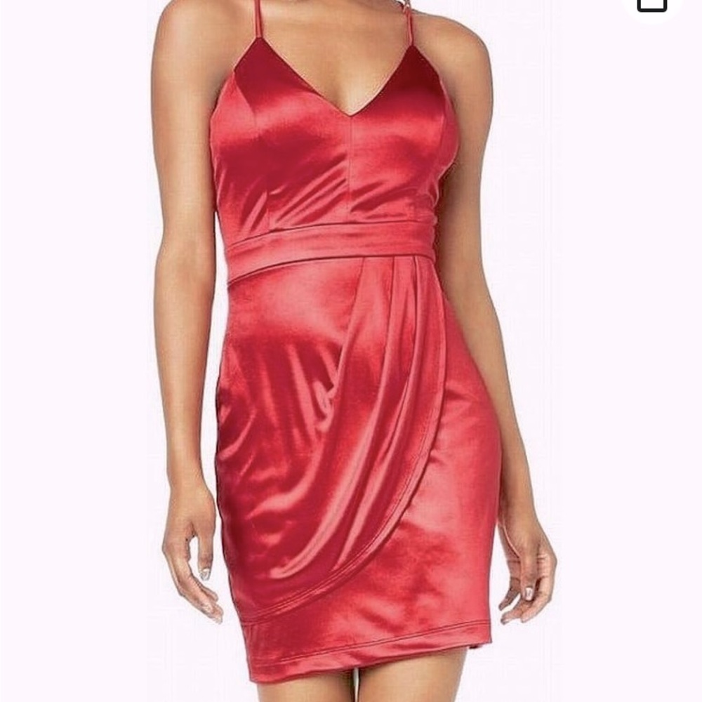 Sassy Red Satin Mini string strap party dress size 13/14.